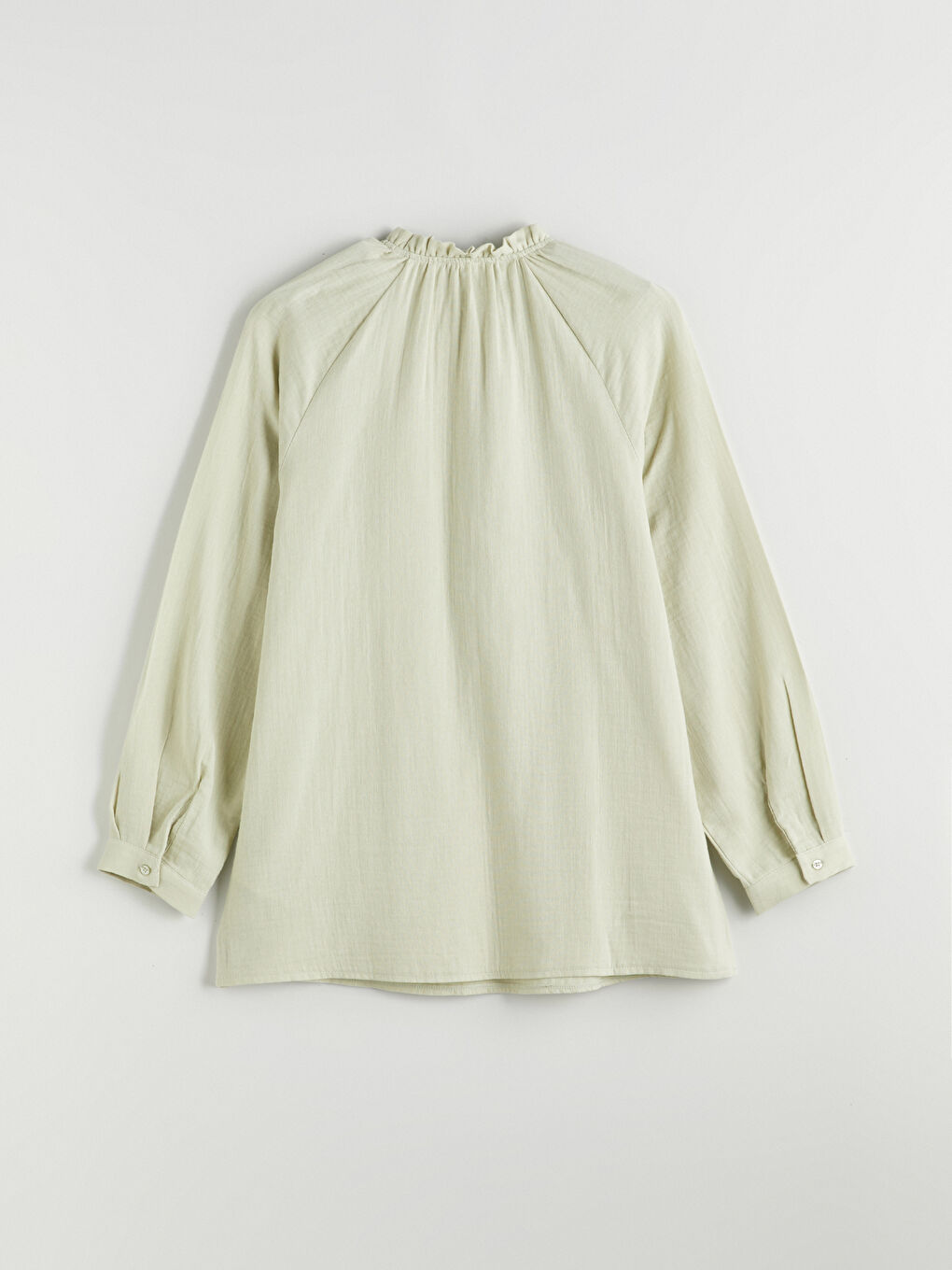 Yeşil Fırfırlı Dik Yaka Müslin Kadın Tunik-5