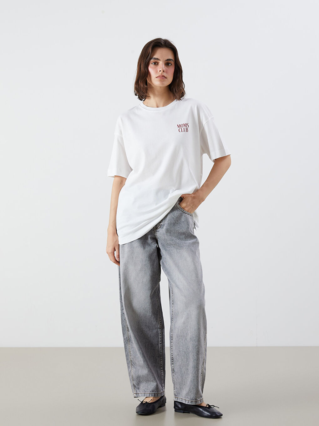 LCW Vision Crew Neck Printed Oversize Women's T-Shirt -S5Q804Z8-R9J