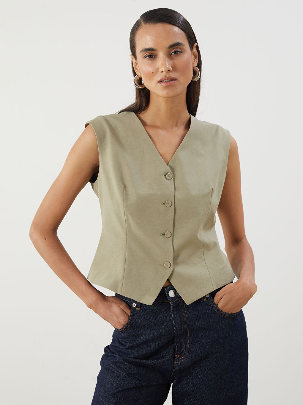 LCWAIKIKI Classic V Neck Women's Classic Waistcoat -S5Q842Z8-L0Y