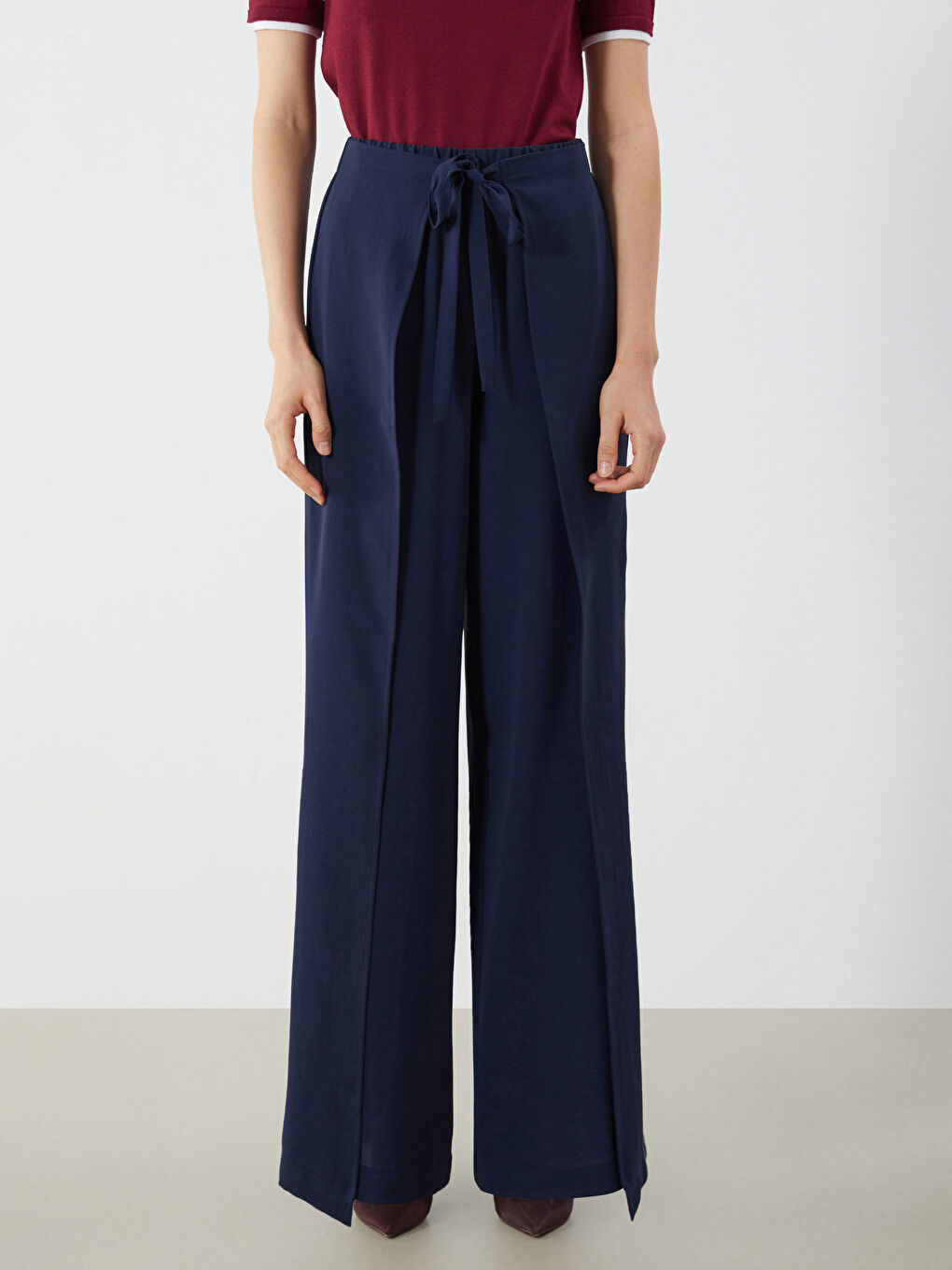 İndigo Beli Lastikli Geniş Paça Kadın Pantolon-1