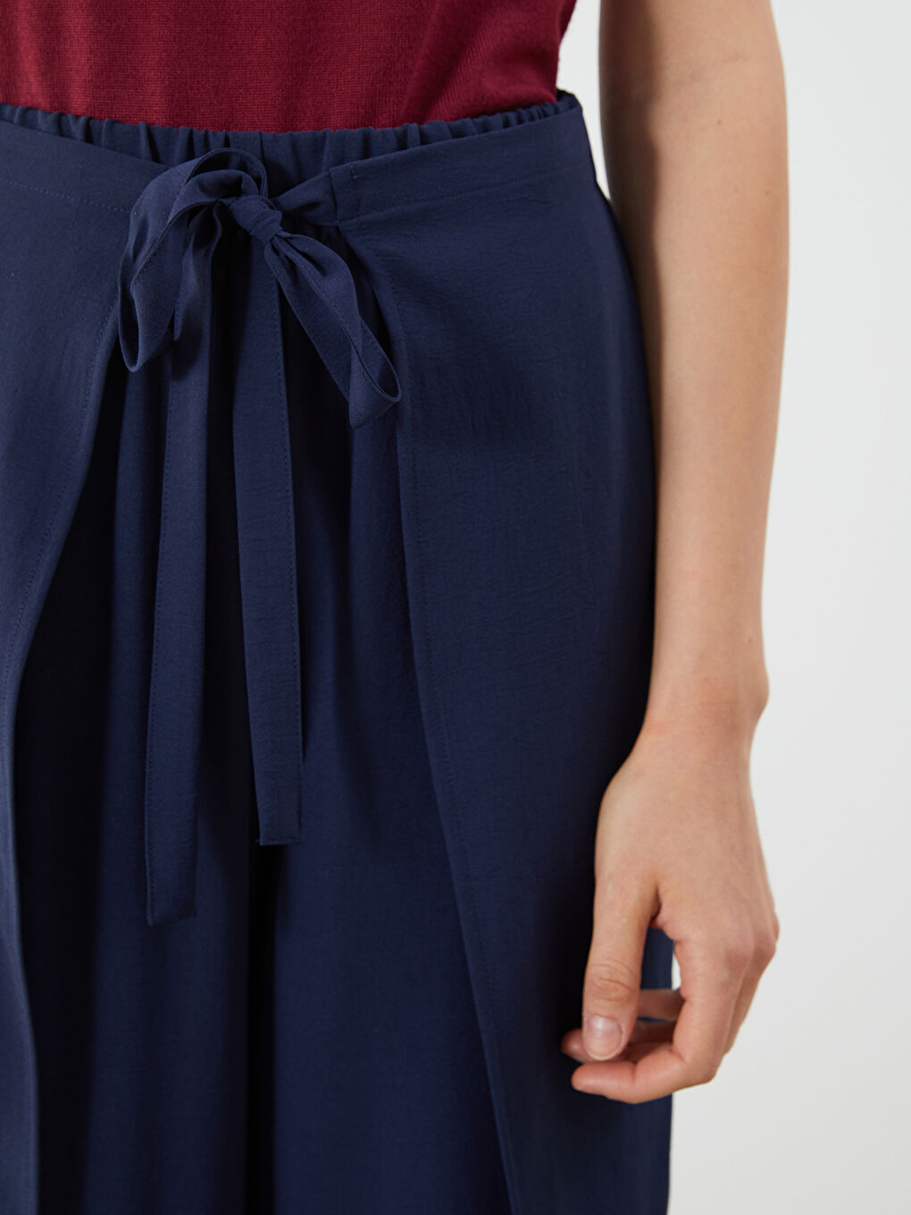 İndigo Beli Lastikli Geniş Paça Kadın Pantolon-2