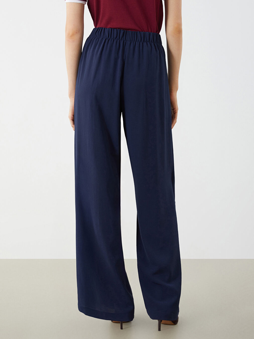 İndigo Beli Lastikli Geniş Paça Kadın Pantolon-3