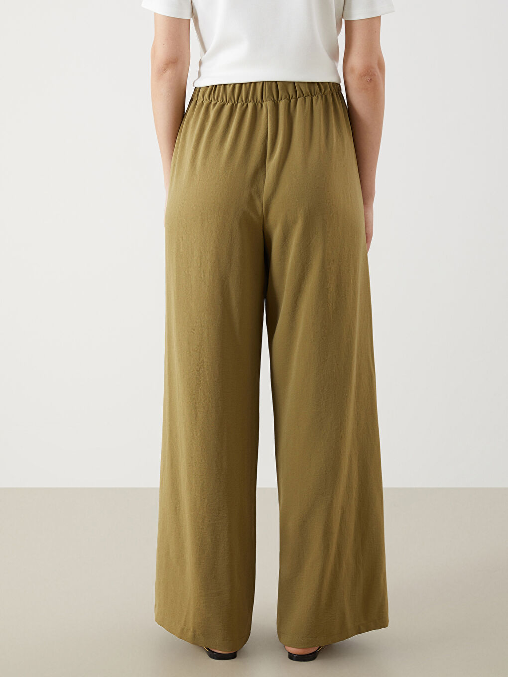 Haki Beli Lastikli Geniş Paça Kadın Pantolon-3