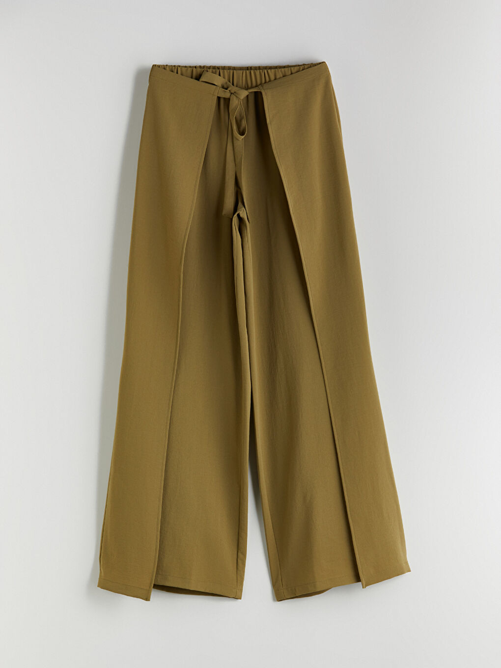 Haki Beli Lastikli Geniş Paça Kadın Pantolon-4