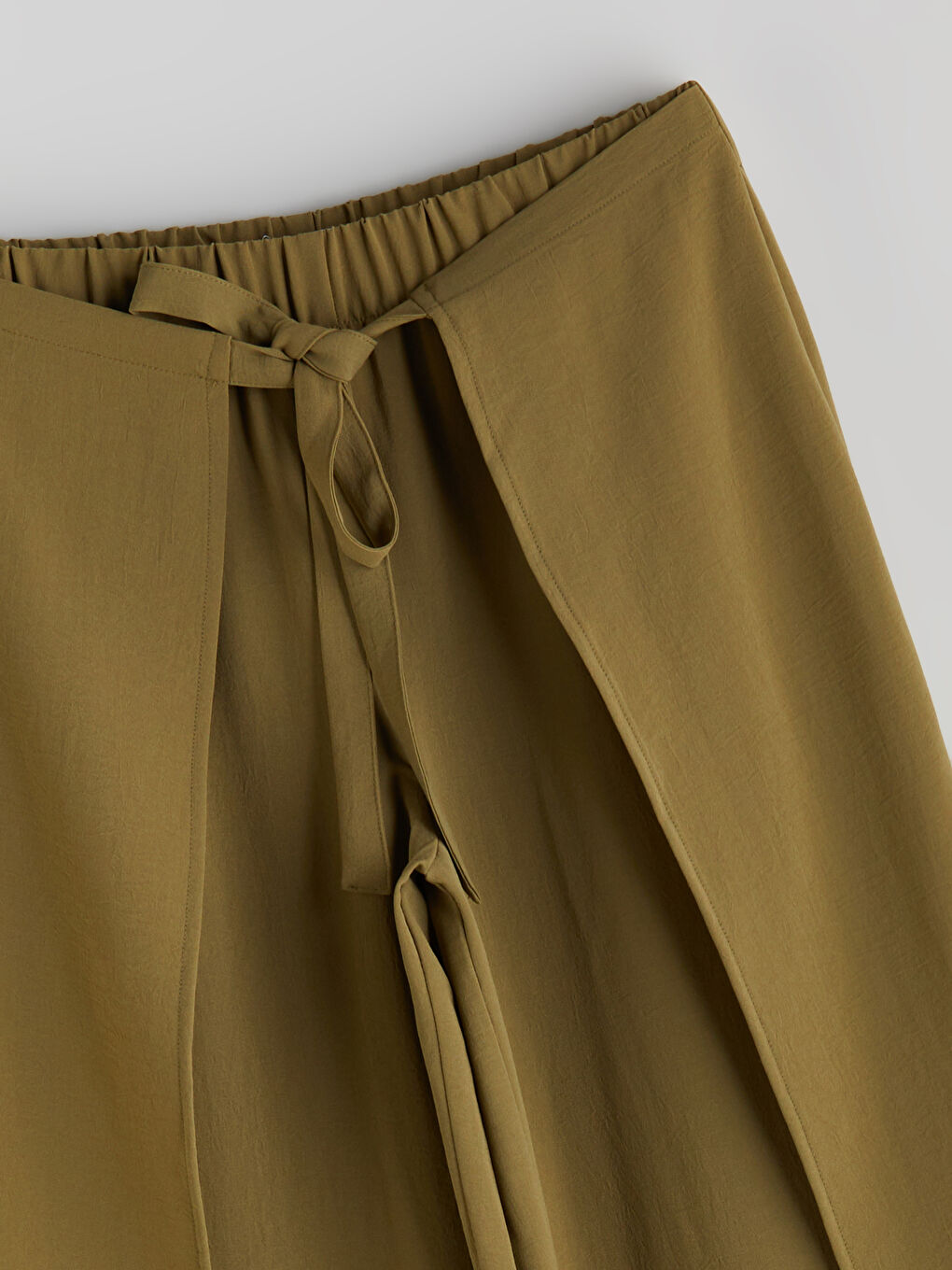 Haki Beli Lastikli Geniş Paça Kadın Pantolon-5