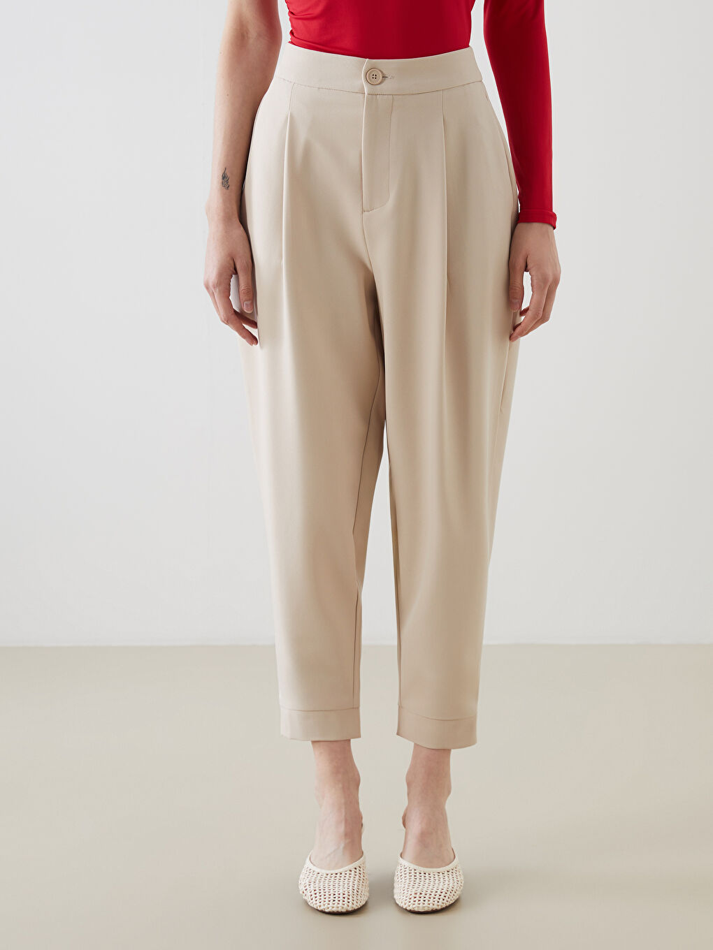 Bej Loose Fit Kadın Pantolon-1