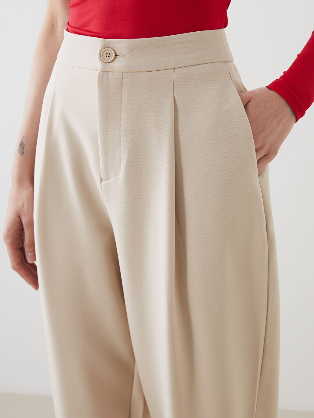 Bej Loose Fit Kadın Pantolon-2