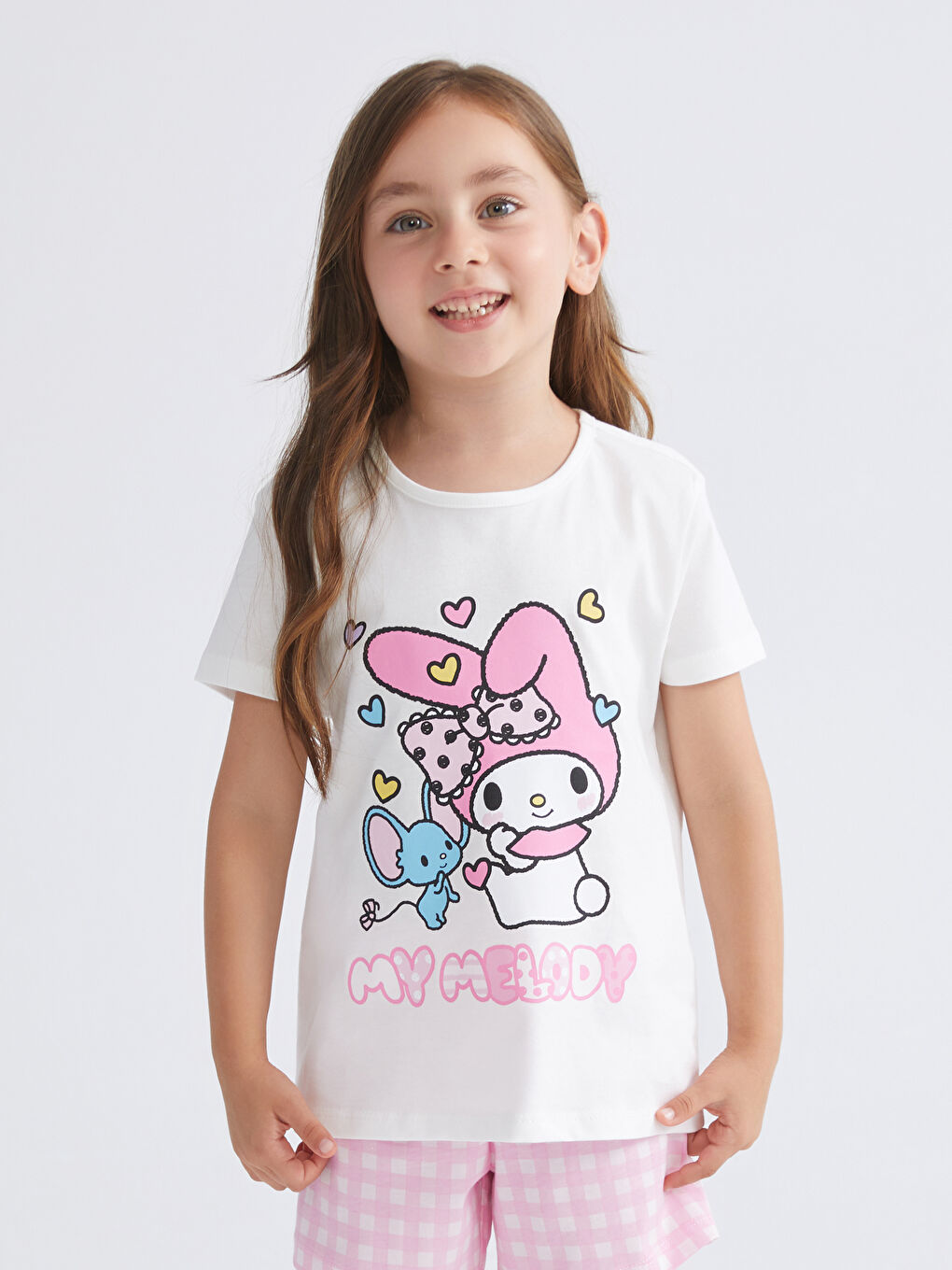 LCW Kids Crew Neck Kuromi Printed Girls' Short Pyjama Set -S5Q868Z1-FDU