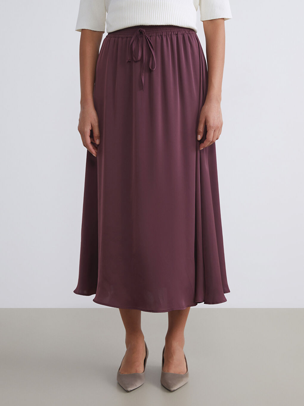 Bordo Beli Lastikli Kloş Etek-1