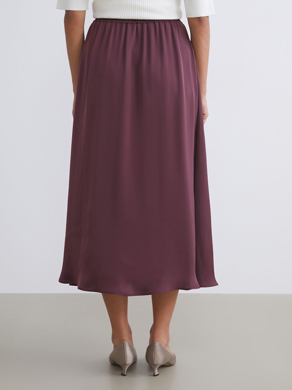 Bordo Beli Lastikli Kloş Etek-3