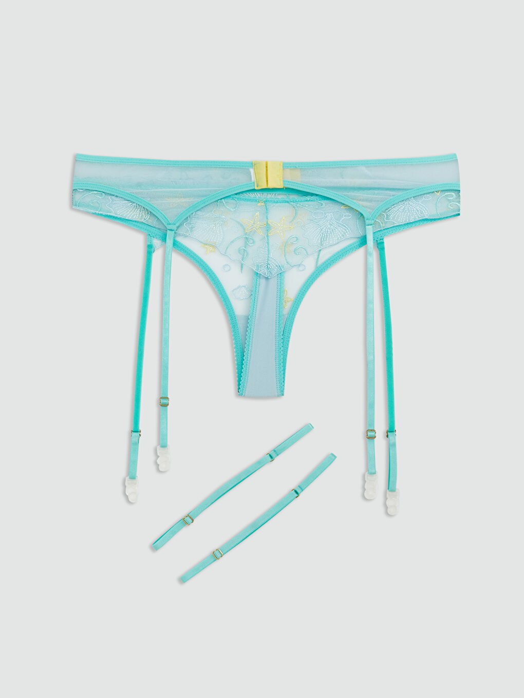 Turkuaz Dantelli Tanga Külot ve Jartiyer Kemeri-3