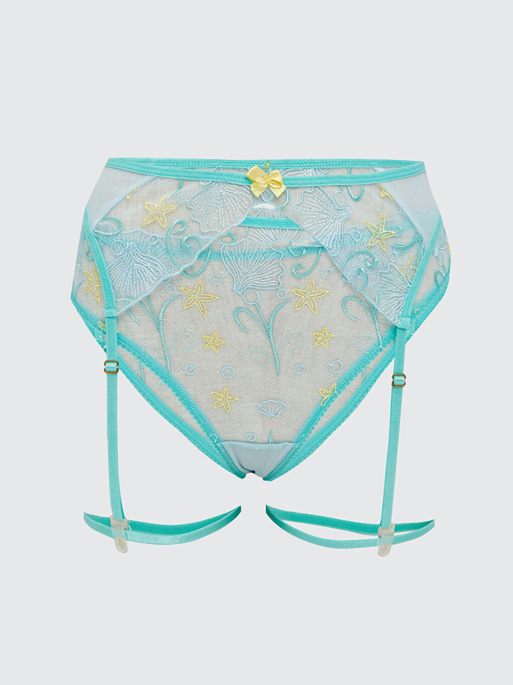 Turkuaz Dantelli Tanga Külot ve Jartiyer Kemeri-1
