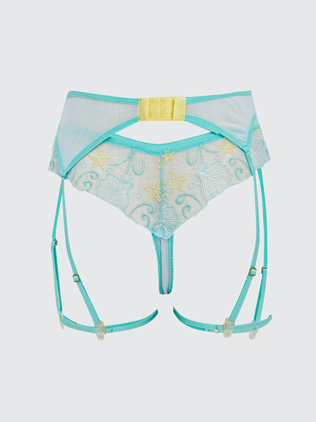 Turkuaz Dantelli Tanga Külot ve Jartiyer Kemeri-2