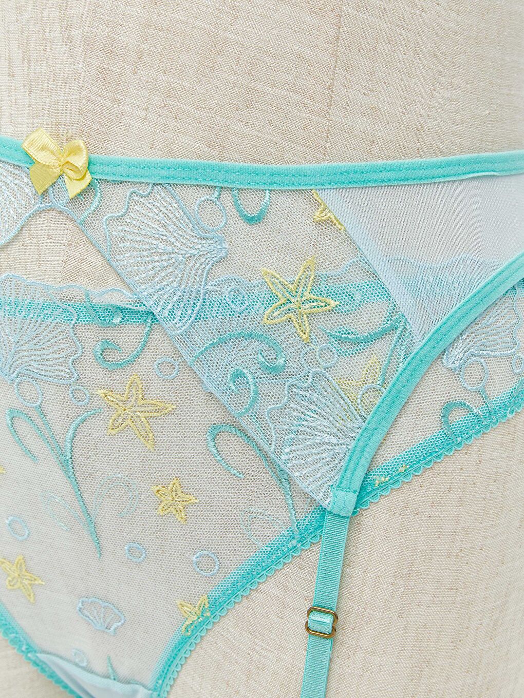 Turkuaz Dantelli Tanga Külot ve Jartiyer Kemeri-4