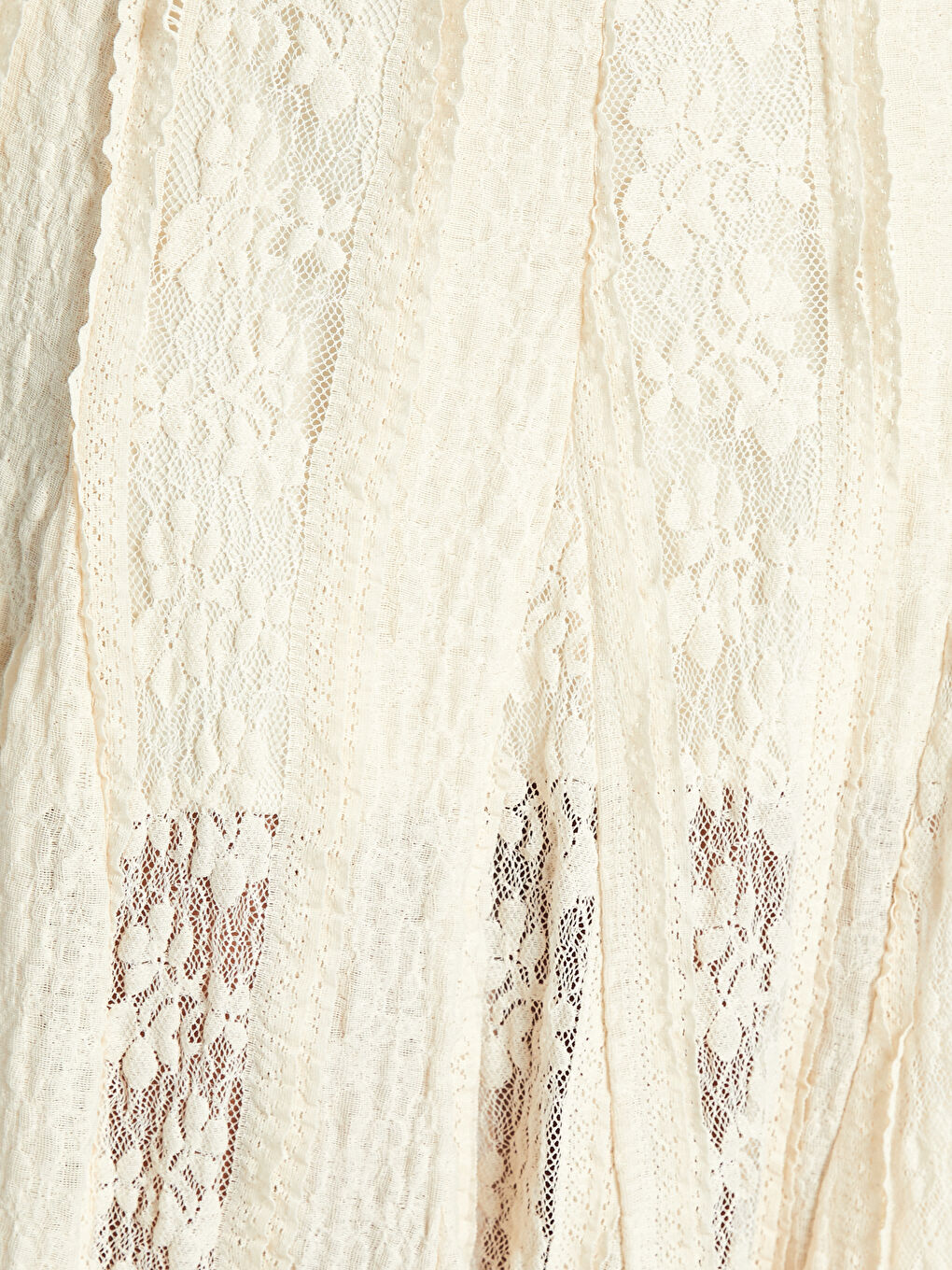 Ekru Beli Lastikli Dantelli Pileli Etek-2