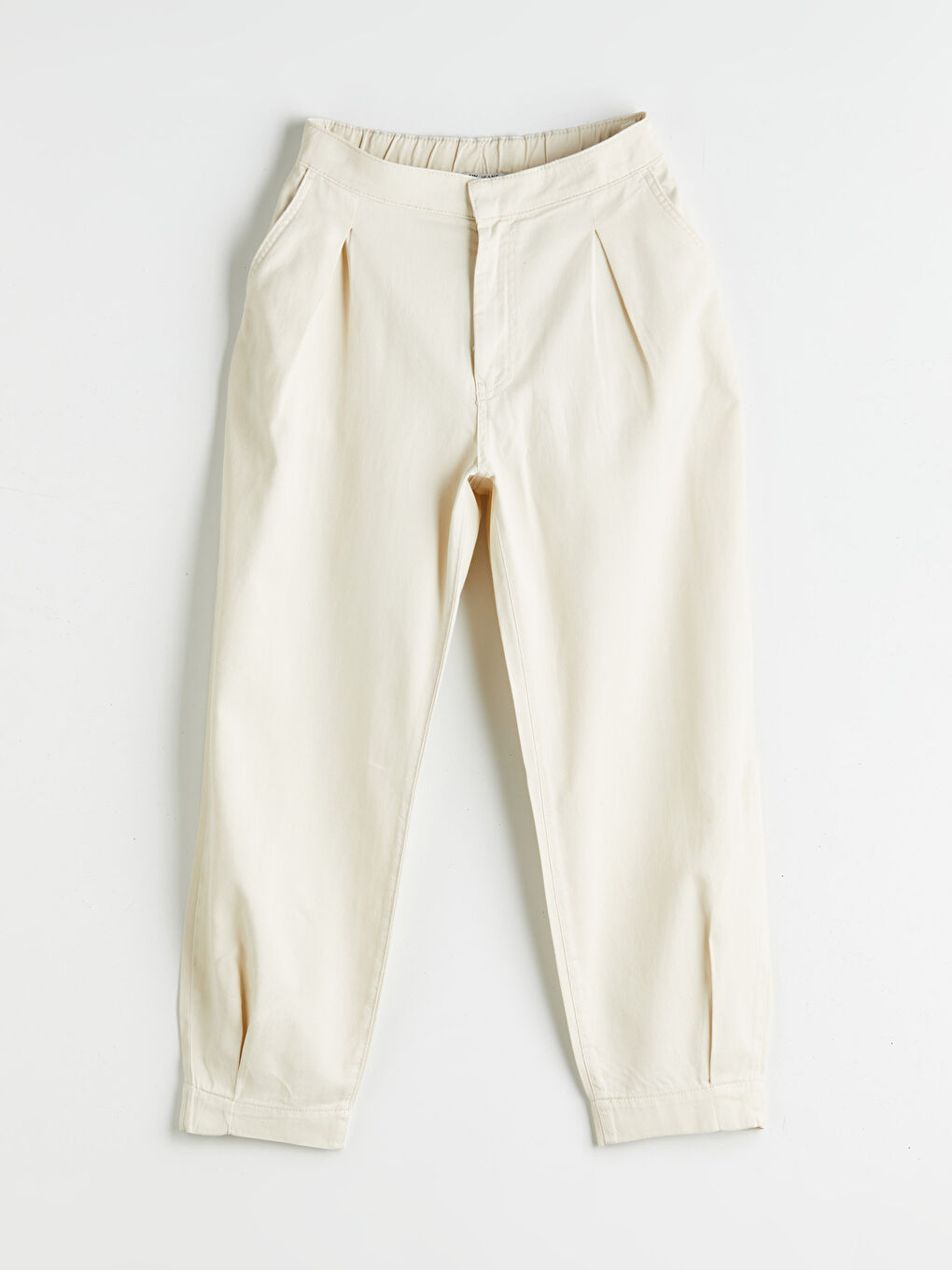 Bej Beli Lastikli Carrot Fit Kadın Jean Pantolon-4