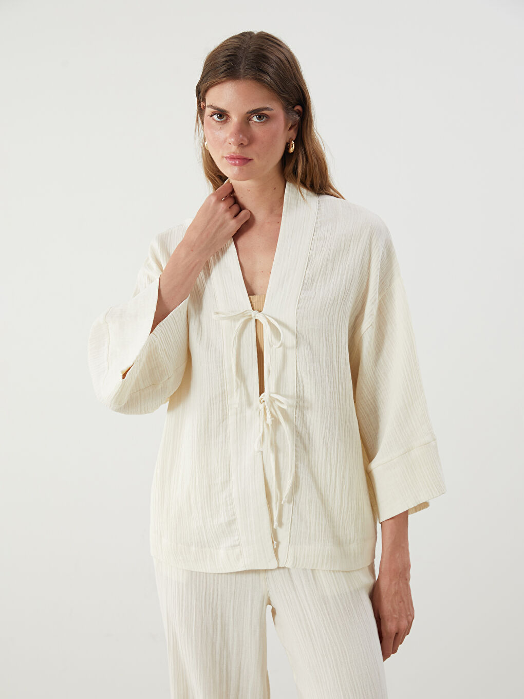 LCW Vision Shawl Collar Textured Oversize Women's Kimono -S5Q956Z8-R9J