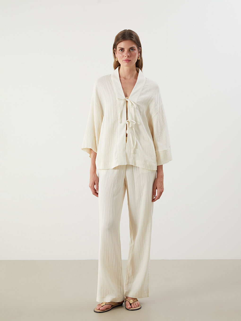LCW Vision Shawl Collar Textured Oversize Women's Kimono -S5Q956Z8-R9J