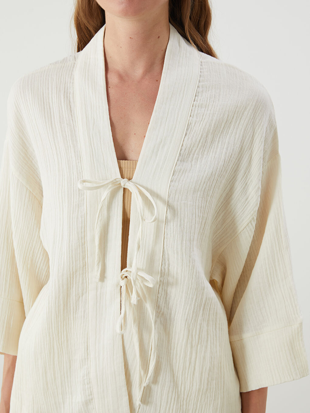 LCW Vision Shawl Collar Textured Oversize Women's Kimono -S5Q956Z8-R9J