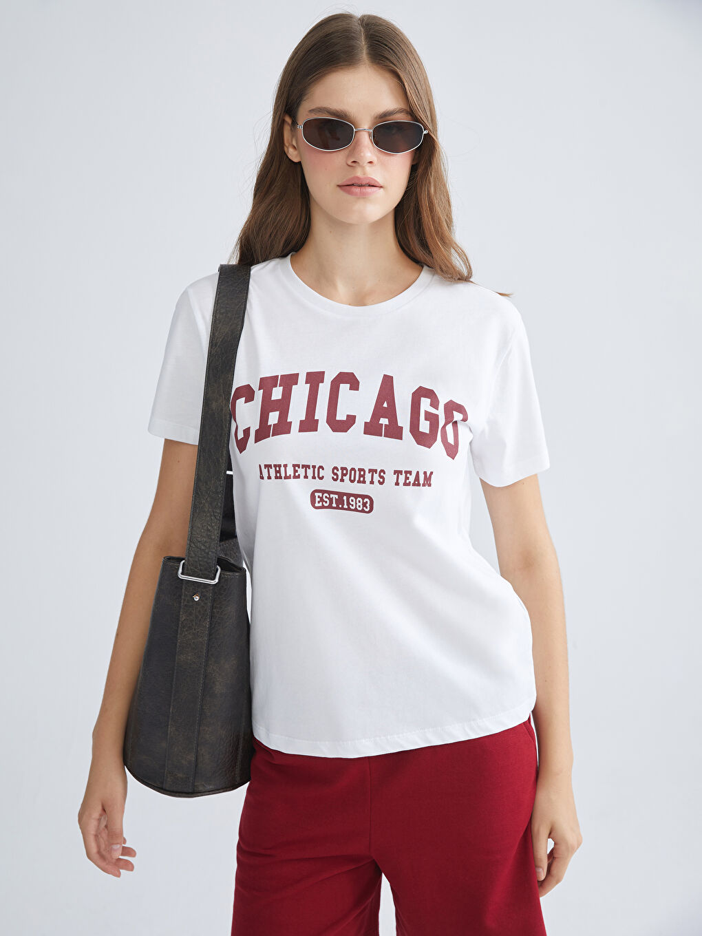 XSIDE Crew Neck Chicago Printed Women's T-Shirt -S5Q967Z8-Q6K