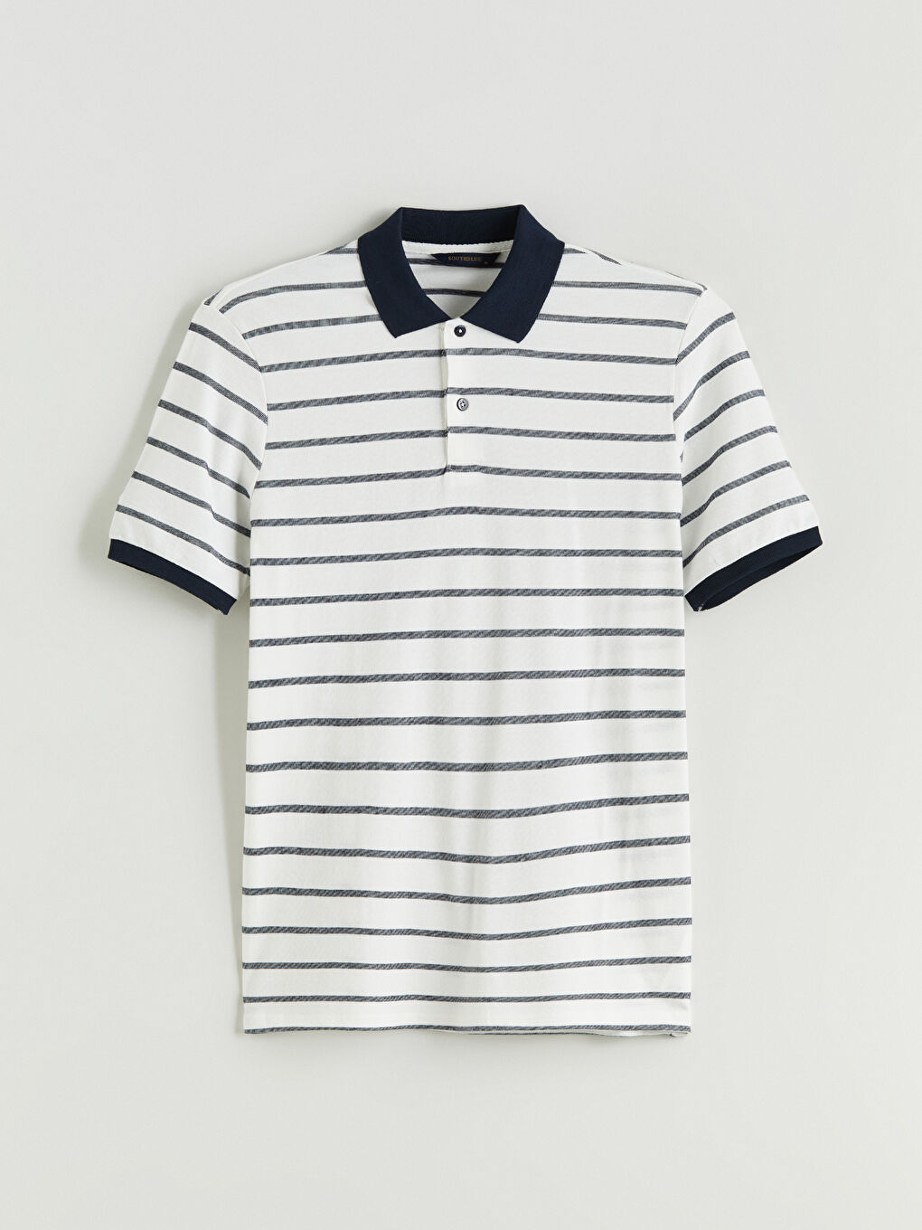 Ekru Polo Yaka Çizgili Penye Erkek Tişört-4