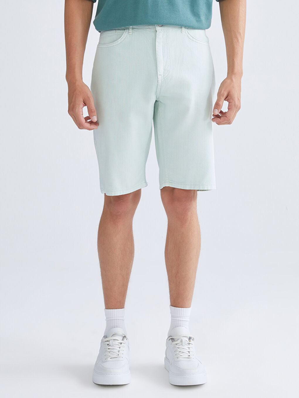 Yeşil Standart Kalıp Erkek Jean Şort-1