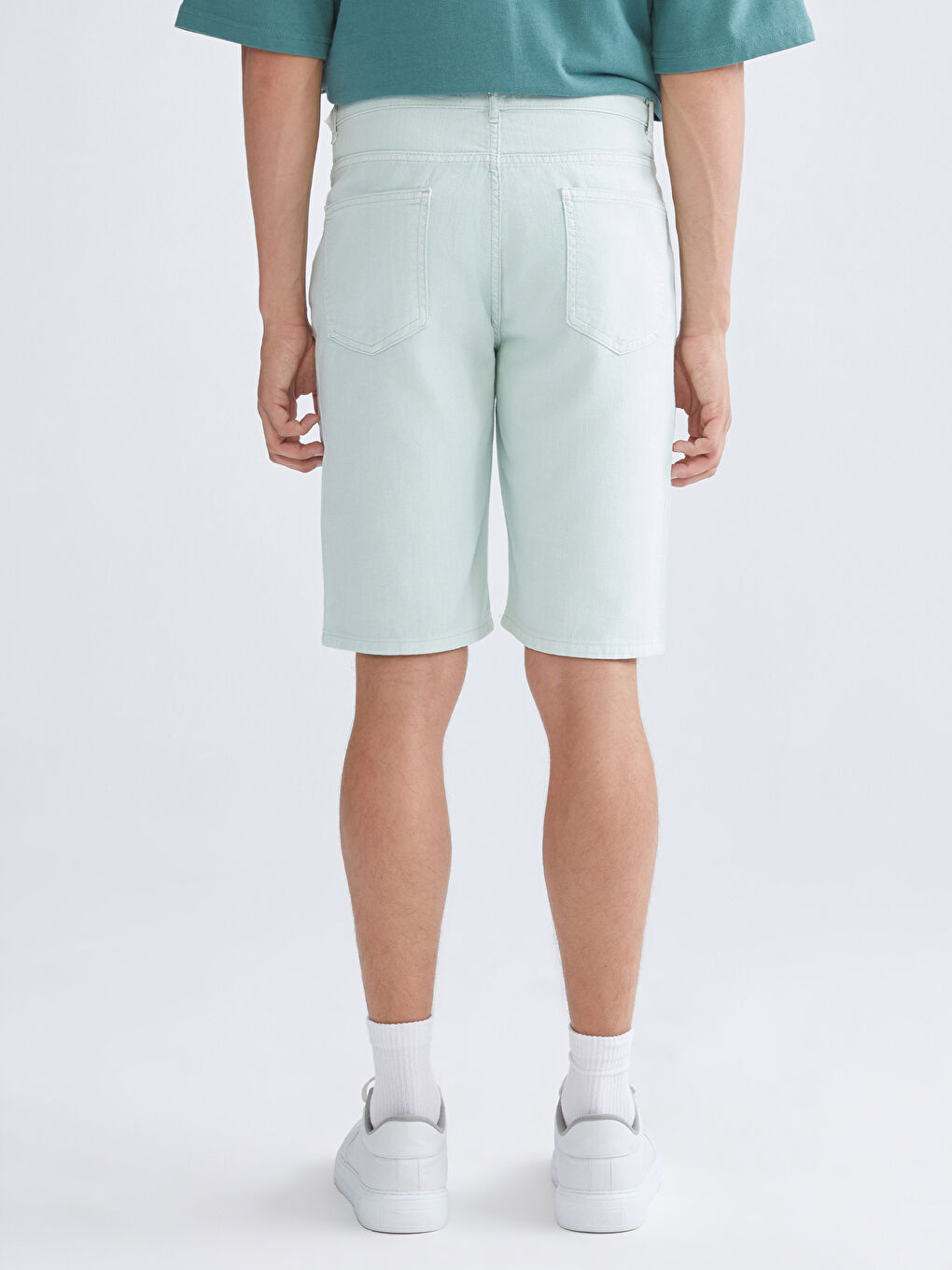 Yeşil Standart Kalıp Erkek Jean Şort-3