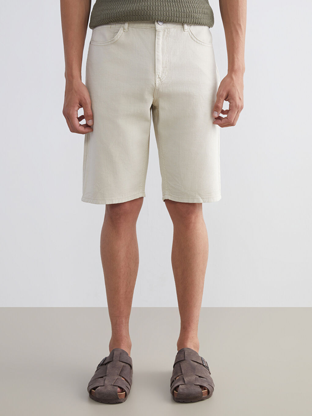 Yeşil Standart Kalıp Erkek Jean Şort-1