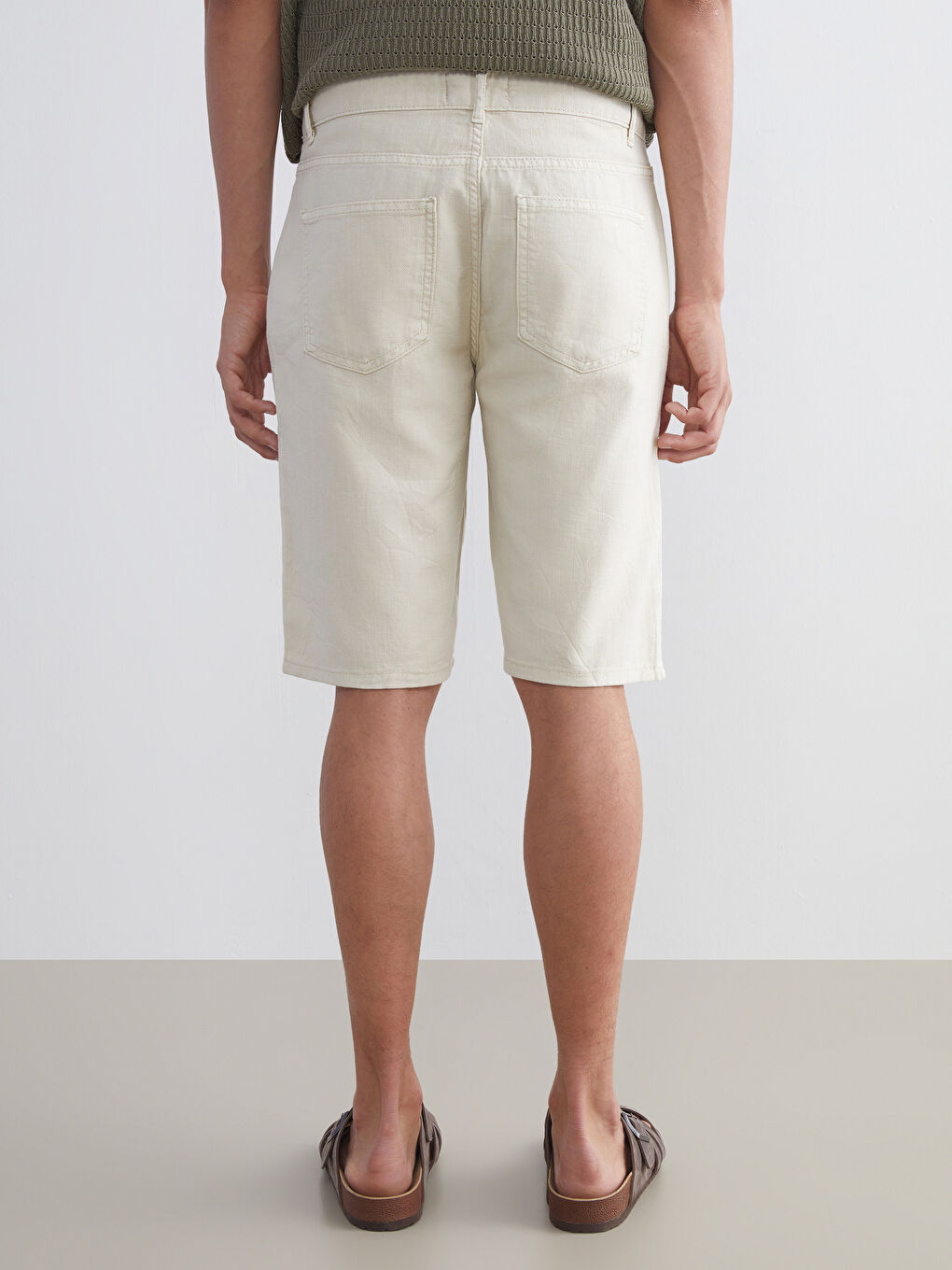 Yeşil Standart Kalıp Erkek Jean Şort-3