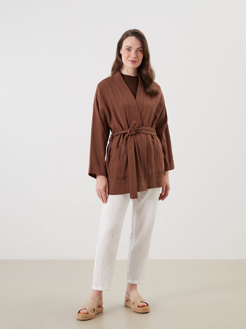 LCW Grace Shawl Collar Textured Women's Kimono -S5Q995Z8-ZP7