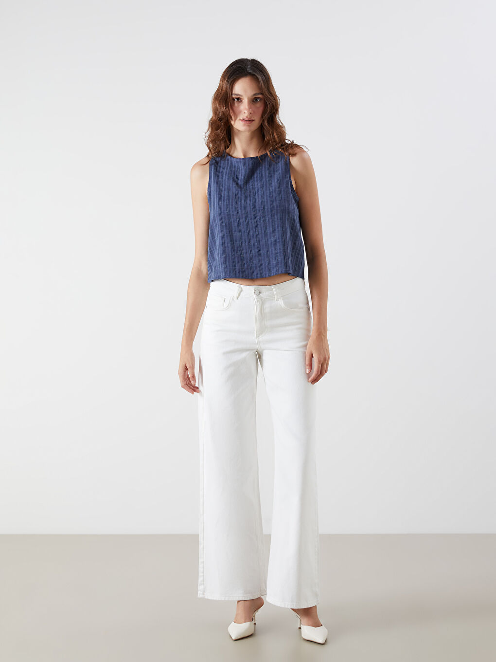 Lacivert Bisiklet Yaka Dokulu Bluz-1