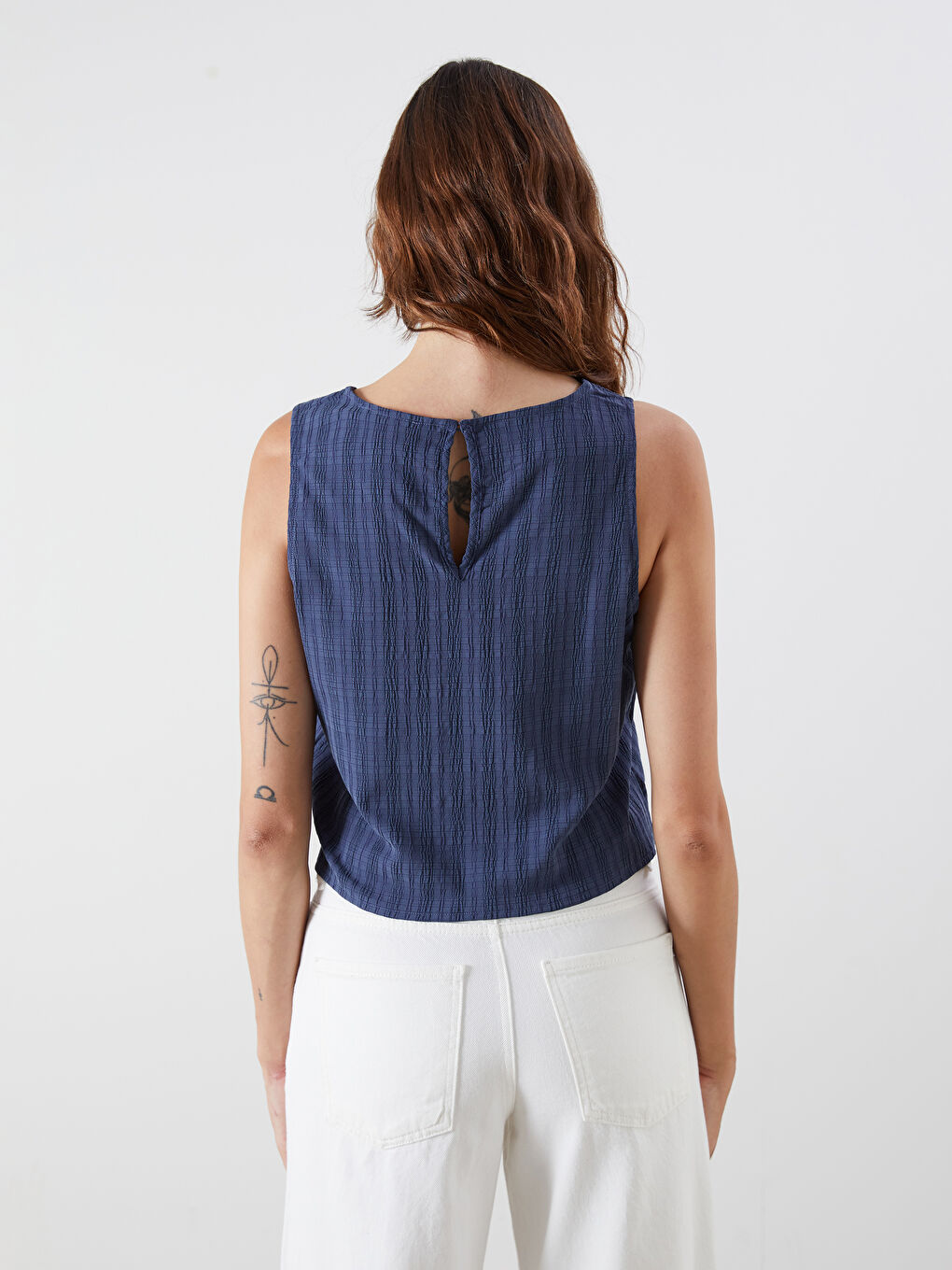 Lacivert Bisiklet Yaka Dokulu Bluz-3