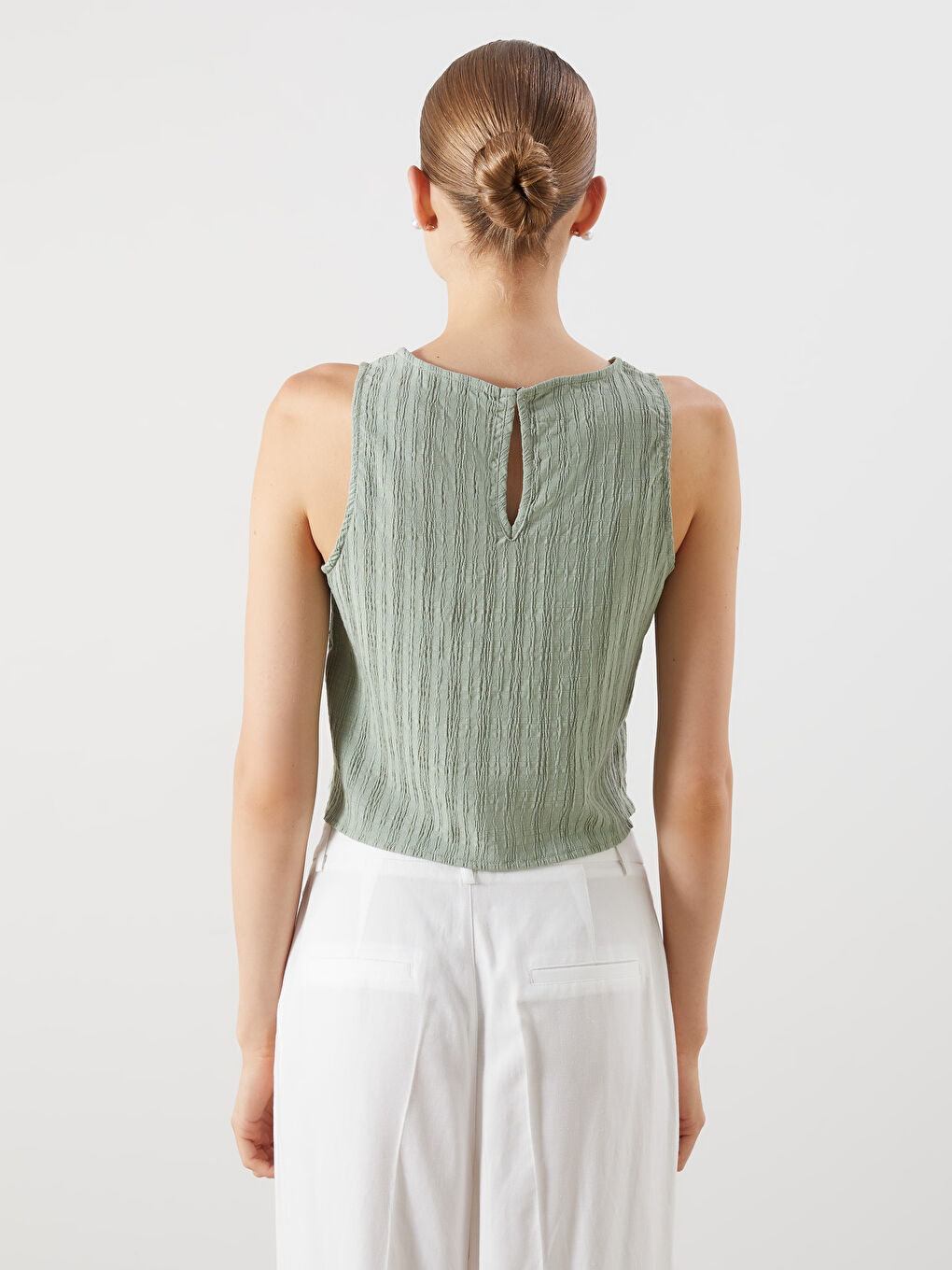 Yeşil Bisiklet Yaka Dokulu Bluz-3