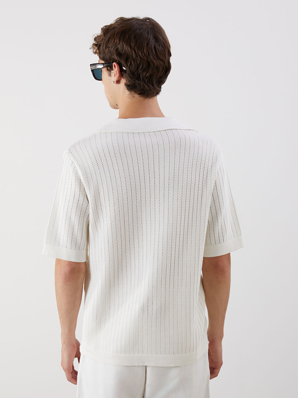 Ekru Polo Yaka Kısa Kollu Erkek Triko Kazak-3