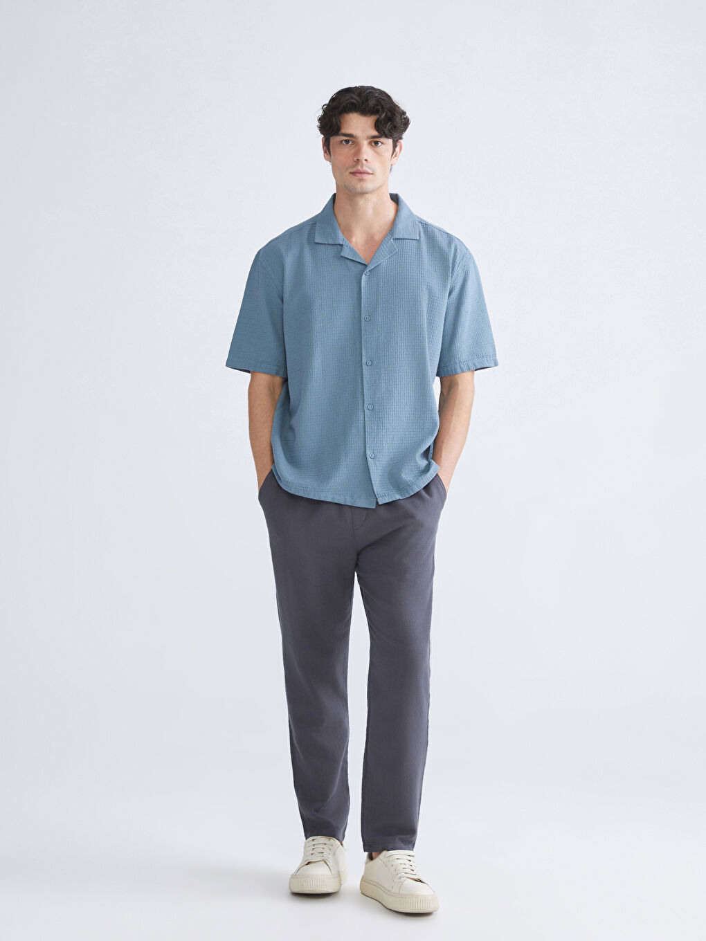 Relaxed Fit Resort Collar Short Sleeve Men's Shirt-1