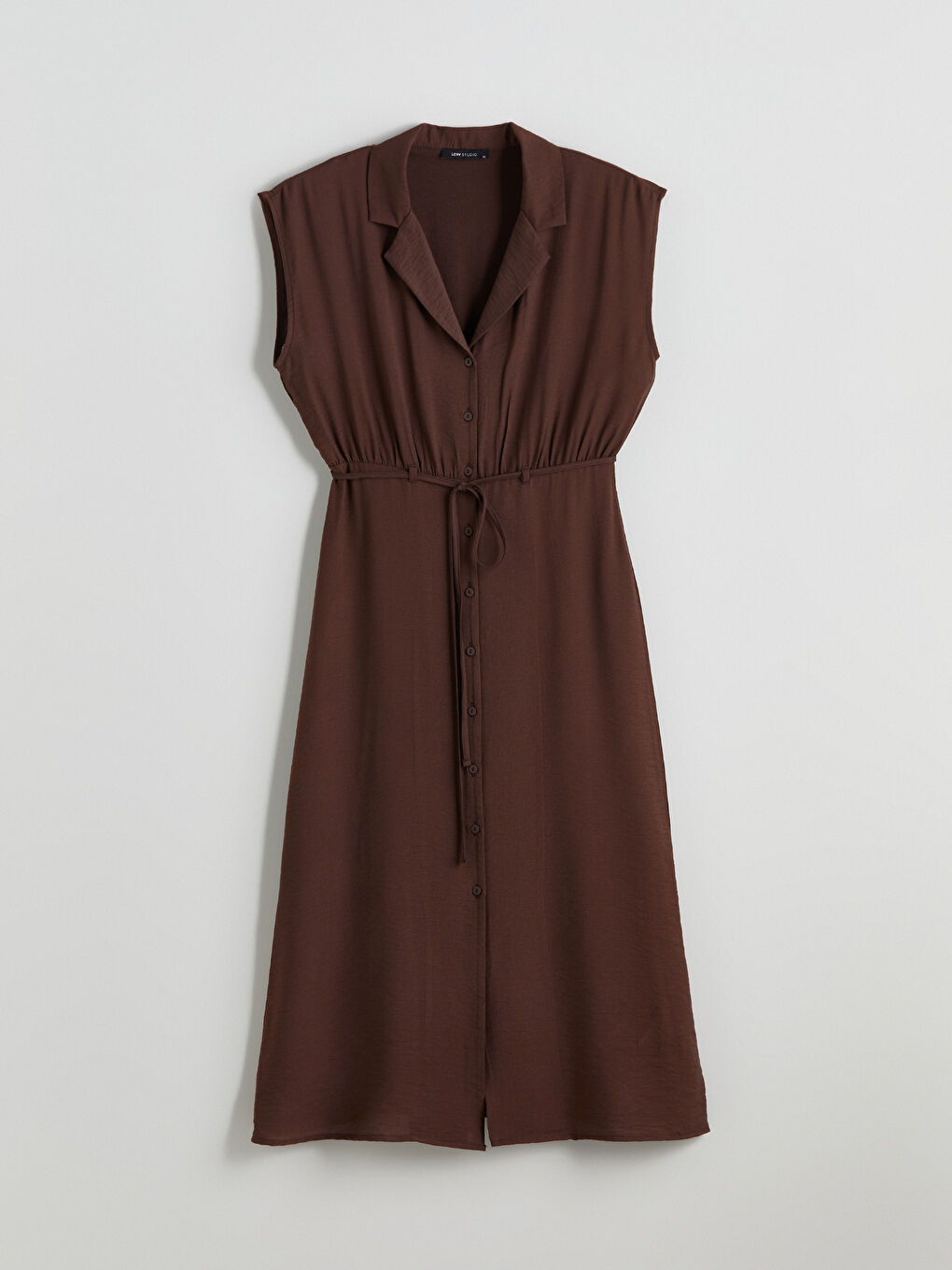 Kahverengi Beli Kuşaklı Büzglü Gömlek Elbise-4