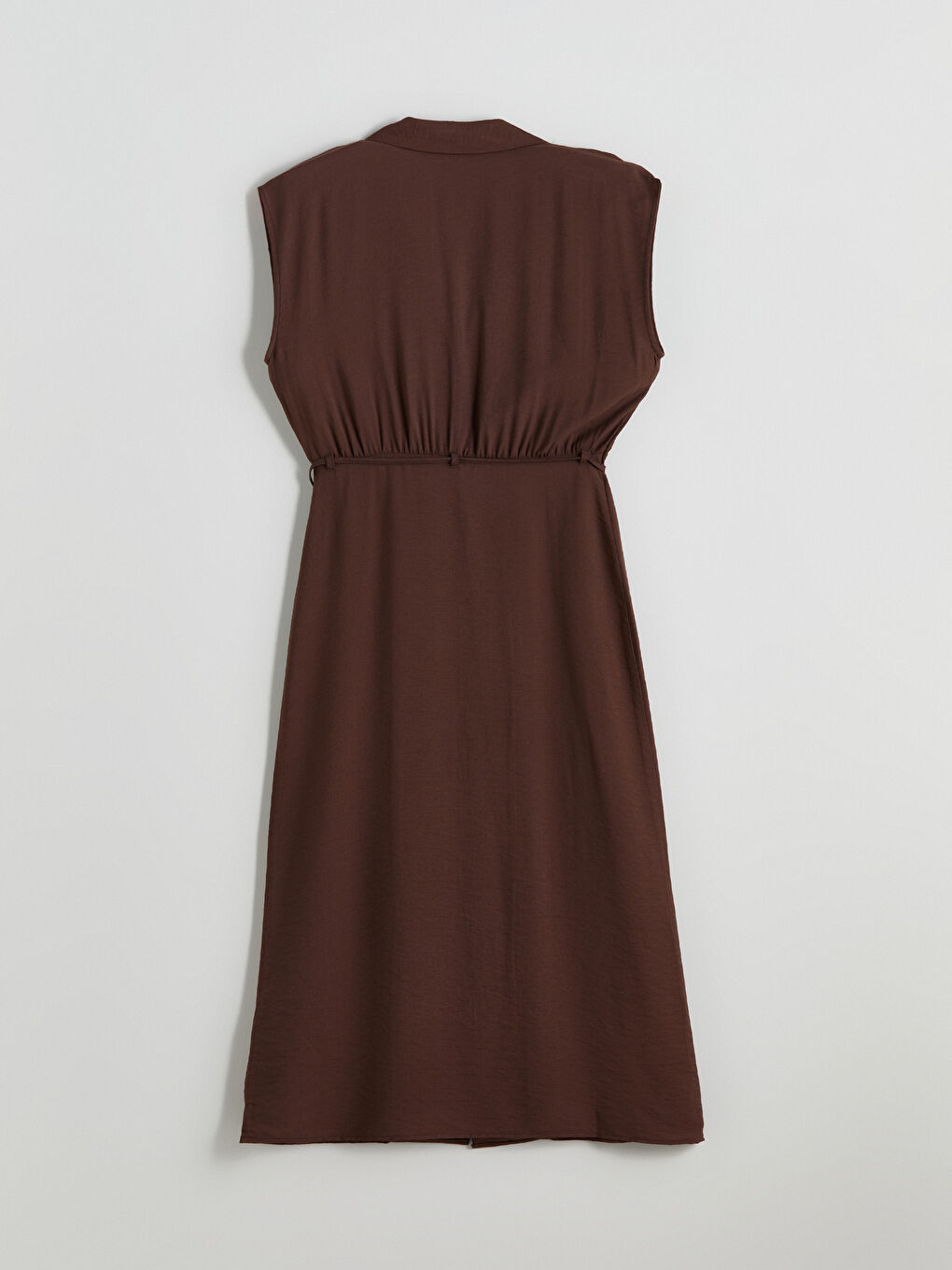 Kahverengi Beli Kuşaklı Büzglü Gömlek Elbise-5