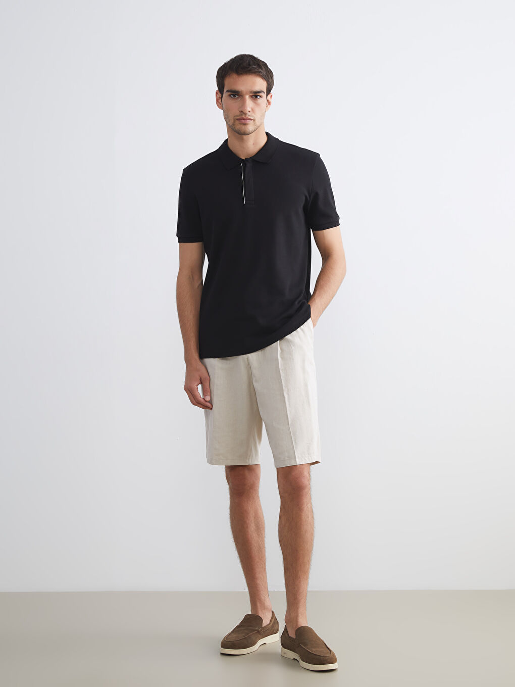 Siyah Polo Yaka Pike Erkek Tişört-1