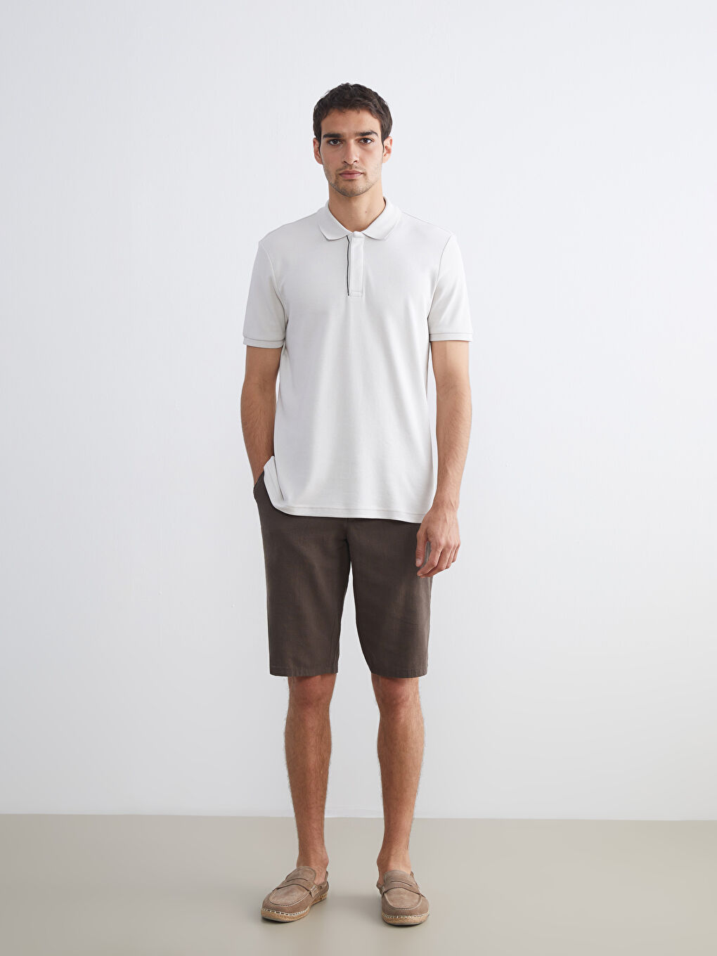 Bej Polo Yaka Pike Erkek Tişört-1