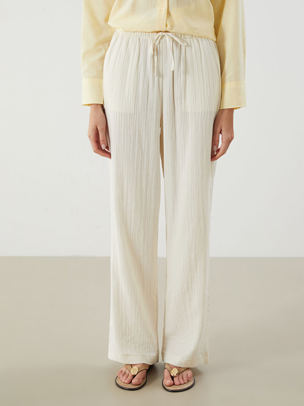 Elasticated Waist Textured Wide Leg Women's Trousers -S5QA51Z8-FDH