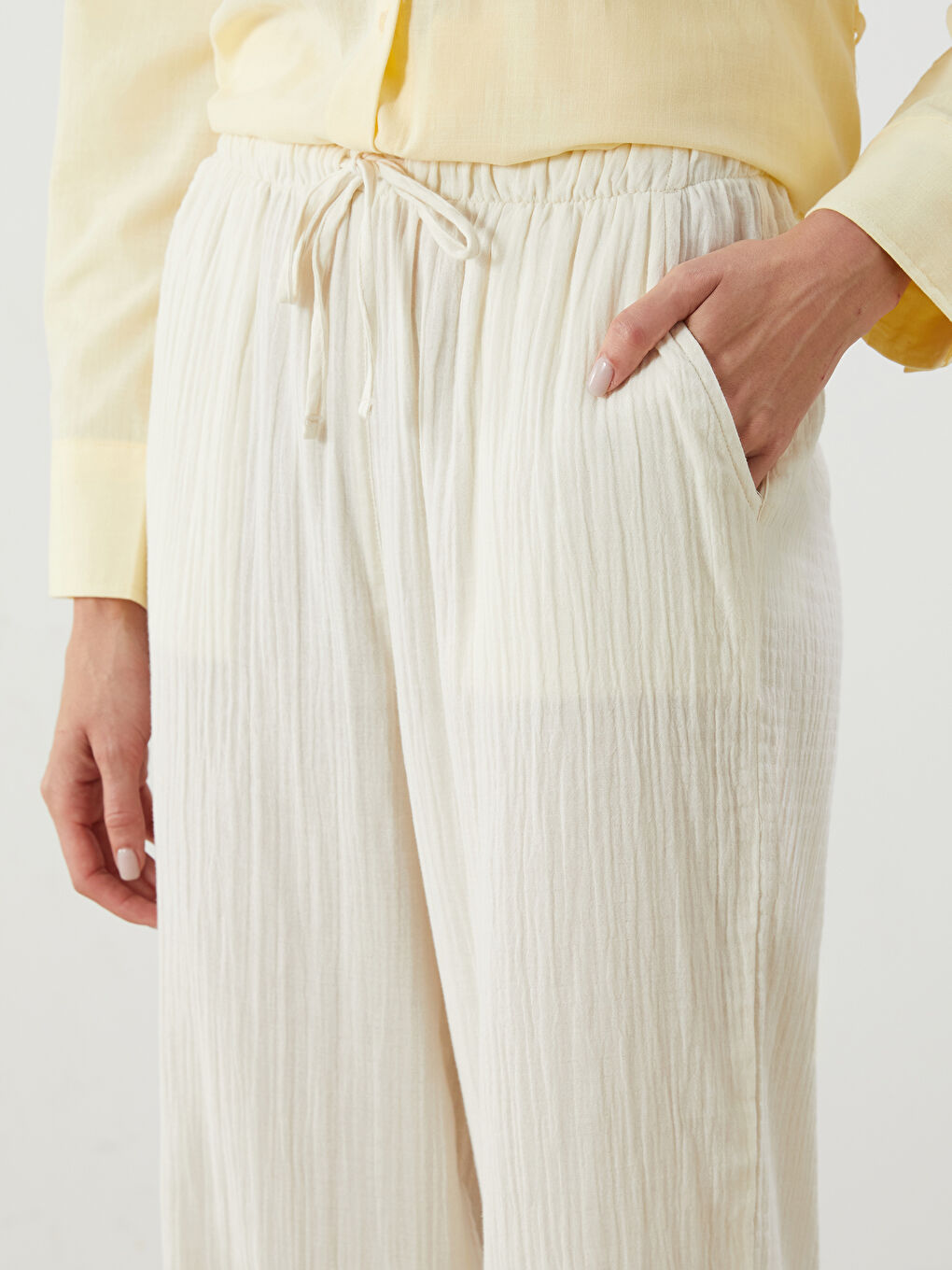 Elasticated Waist Textured Wide Leg Women's Trousers -S5QA51Z8-FDH