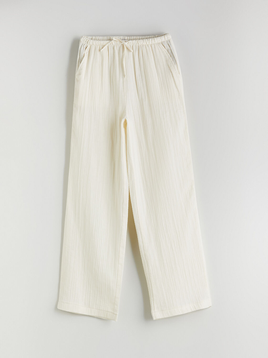 Elasticated Waist Textured Wide Leg Women's Trousers -S5QA51Z8-FDH