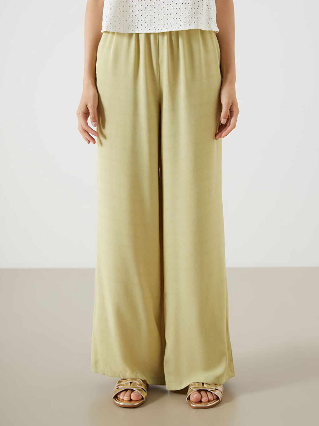 LCW Vision Elastic Waist Wide Leg Women's Trousers -S5QA85Z8-STV