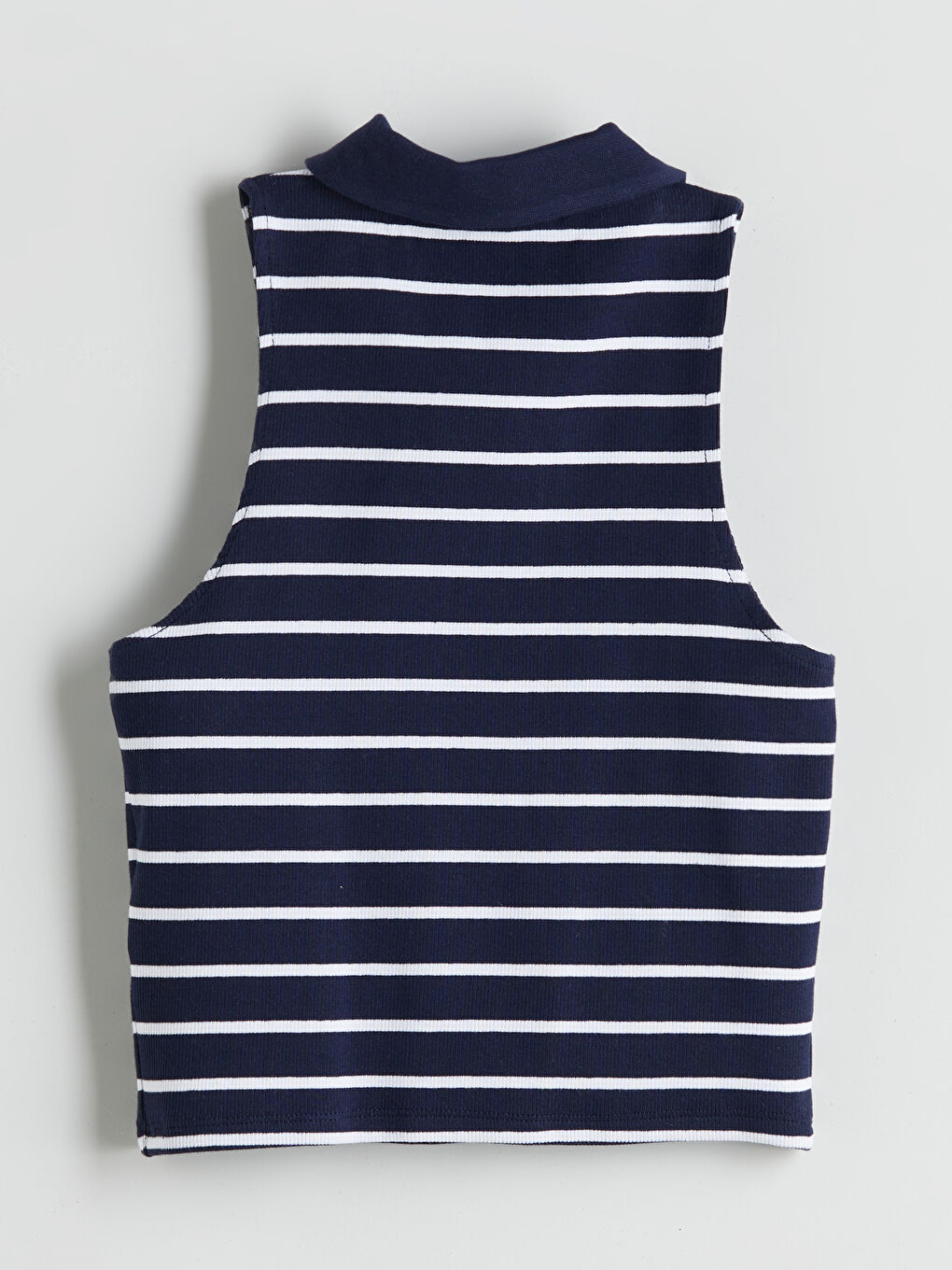 Lacivert Polo Yaka Çizgili Crop-5