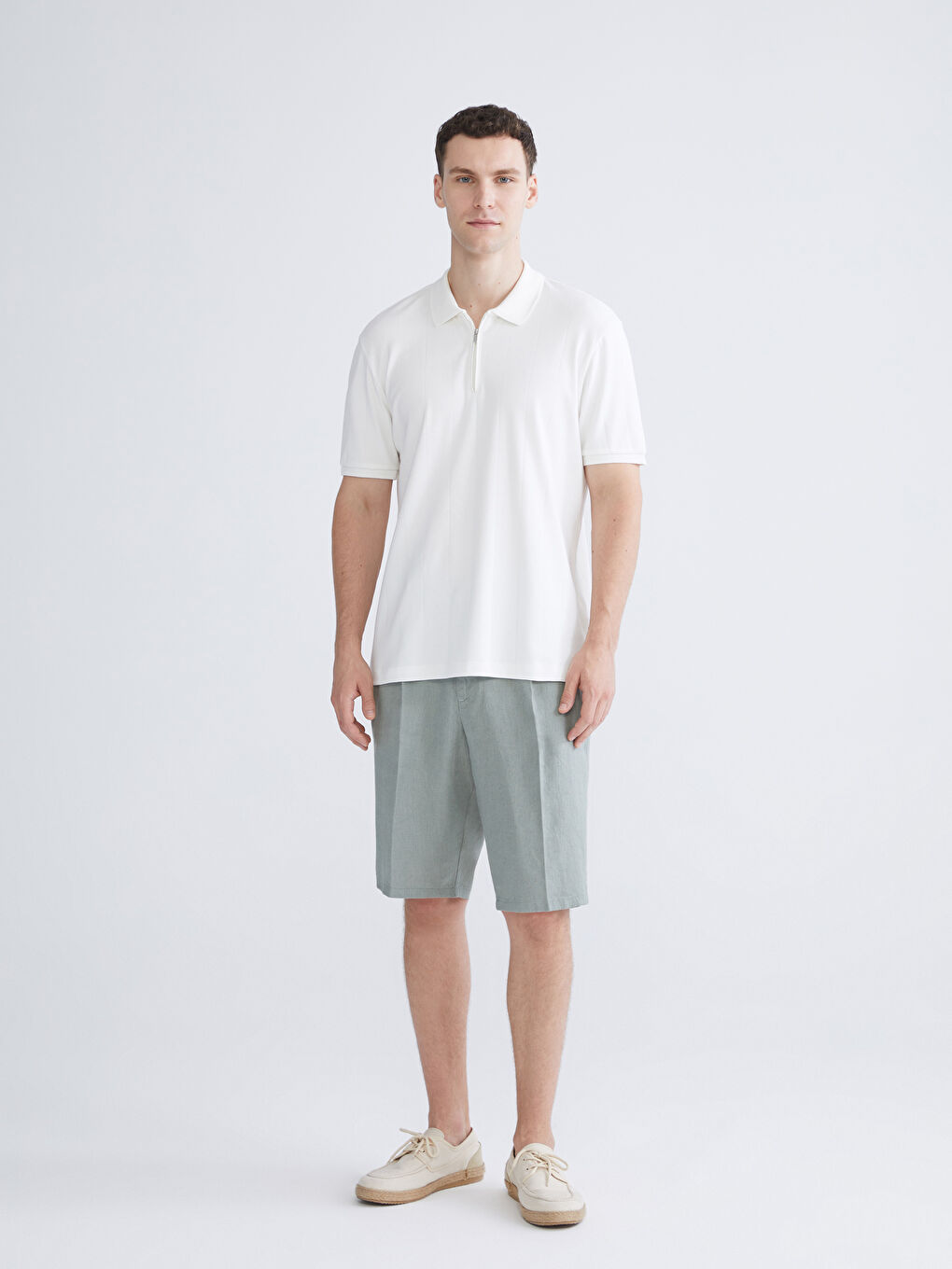 Ekru Polo Yaka Pike Erkek Tişört-3