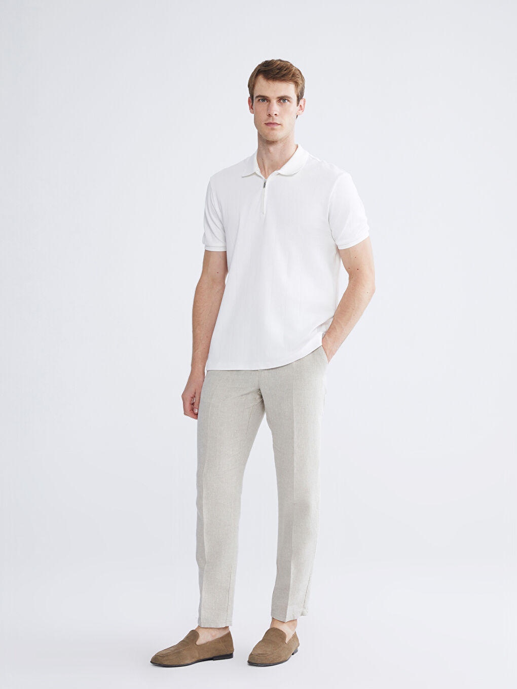 Ekru Polo Yaka Pike Erkek Tişört-2