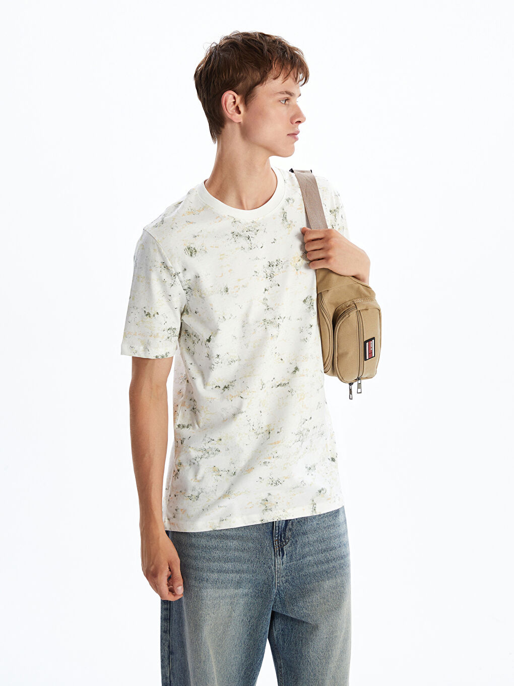 Crew Neck Patterned Jersey Men's T-Shirt -S5QB26Z8-EEW