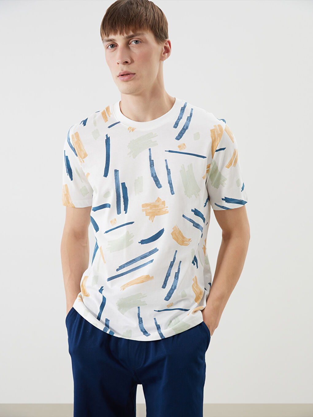 Футболка Мужская с Круглым Вырезом и Принтом из Джерси