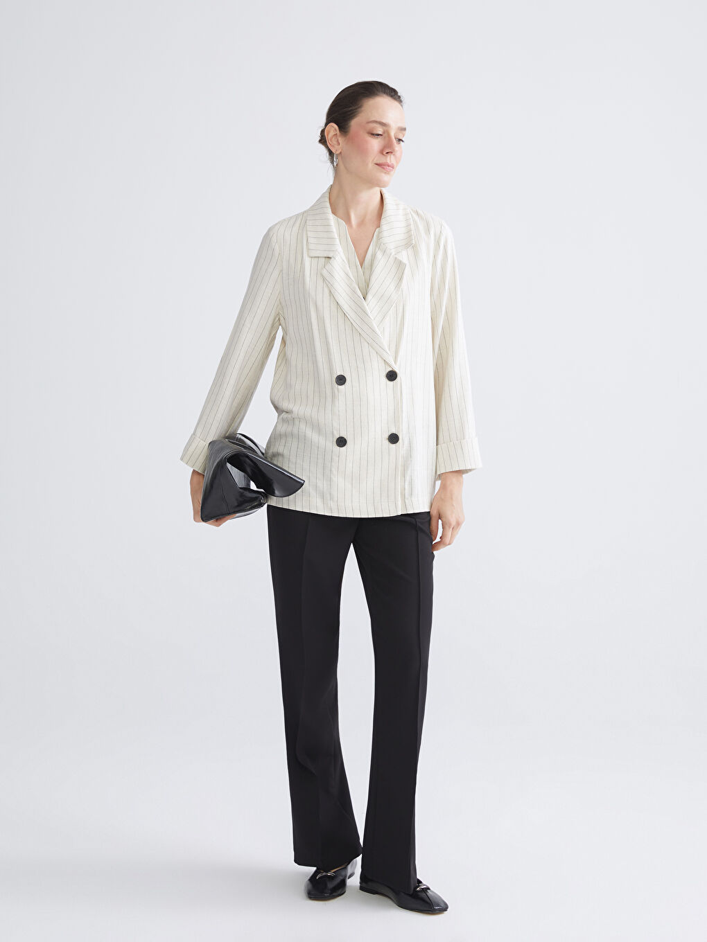 Striped Linen Blend Women's Blazer Jacket-4