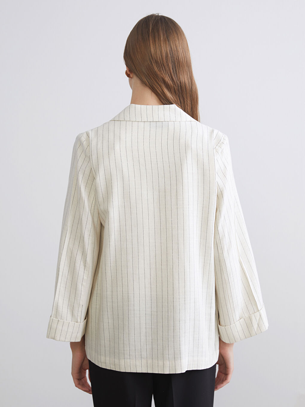 Striped Linen Blend Women's Blazer Jacket-9